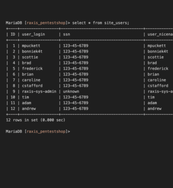 MariaDB table with SSN and usernames